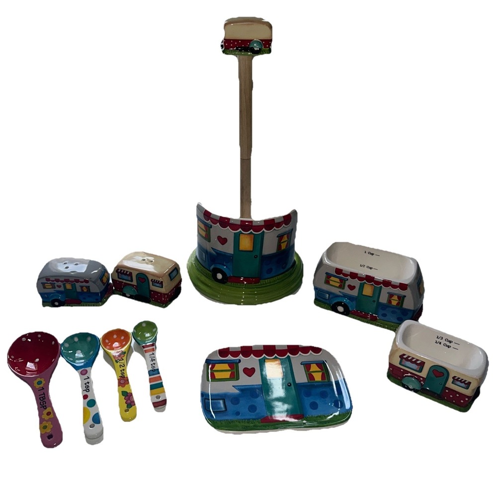 LTD COMMODITIES Camping Salt Pepper Shakers RV Camper Plate 10 PIECE SET